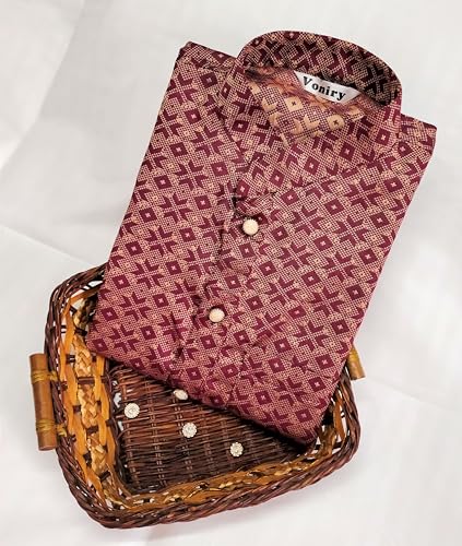 Image of Men Regular Full Sleeve Silk Cotton Kurta with Golden Pajama Set