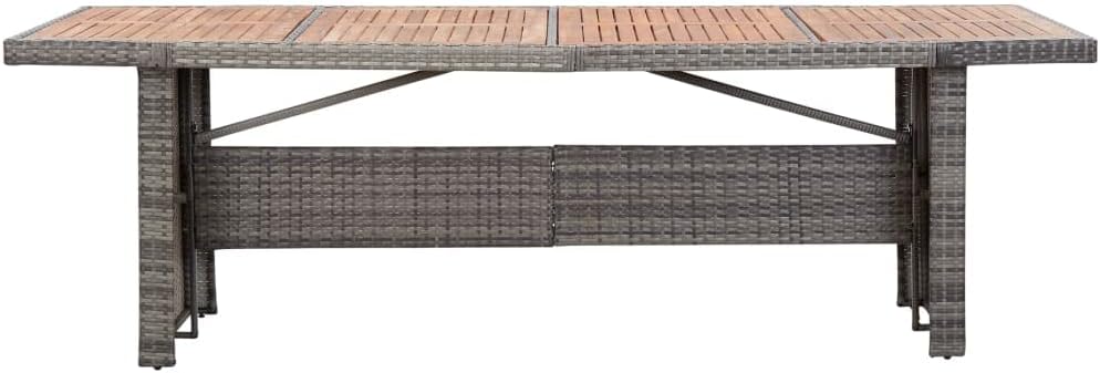 Patio Table,Outdoor Dining Table,Porch Side Table,Garden Table,Easy to Assemble,Garden Table for Picnic Camping Porch Deck Lawn Backyard, Black 94.5"x35.4"x29.1" Poly Rattan and Glass