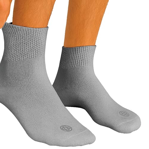 Doctor's Choice Diabetic Socks for Men, Seamless Ankle Socks with Non-Binding Top, Provides Extra Comfort for Gout, 4-Pairs, Grey, Large, Size 10-13