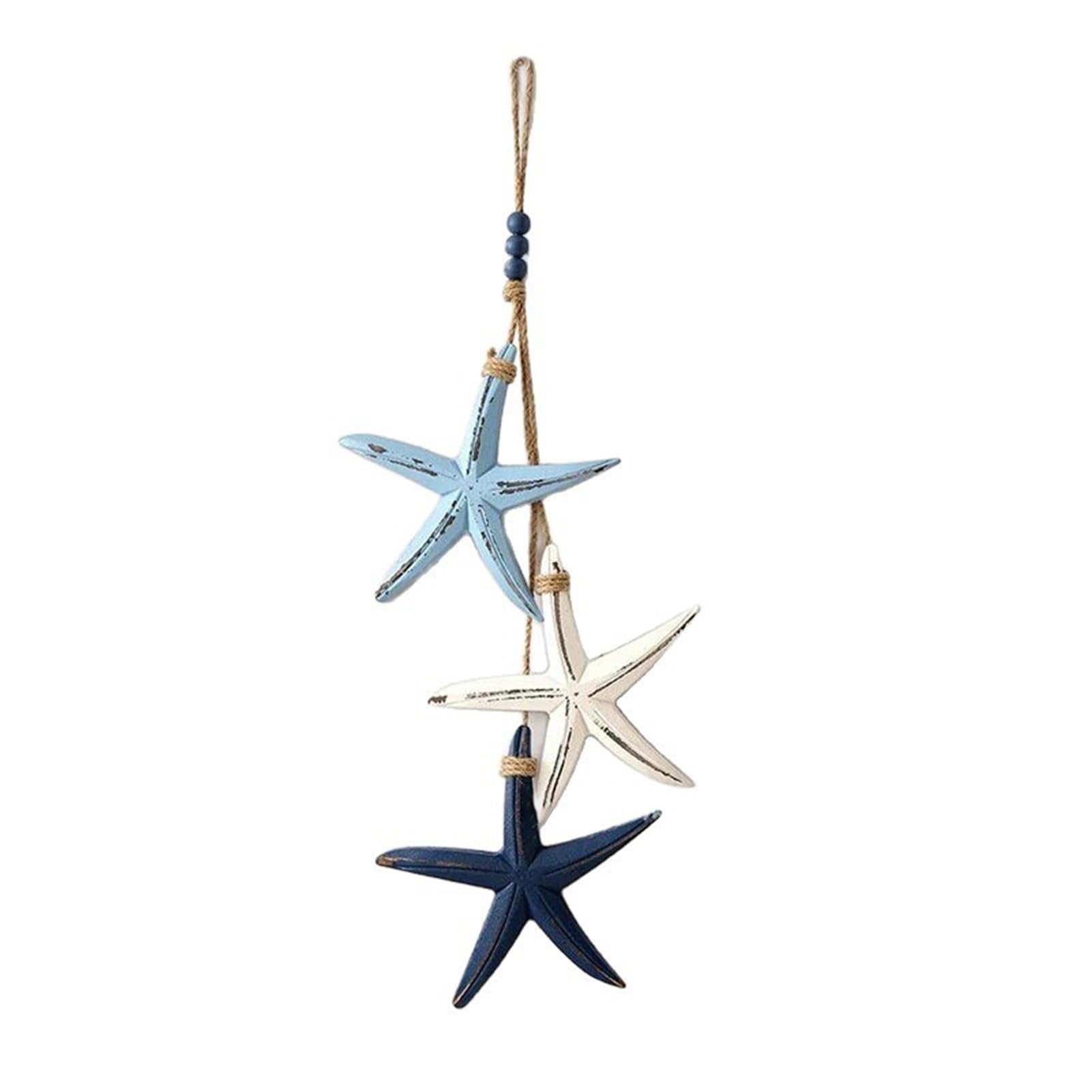 Troxel Lighted Wooden Fish & Starfish Wall Decor, Coastal LED Hanging Ornament for Bathroom, Beachy Nautical Home Decorations, Rustic Mediterranean Style, 45cm A