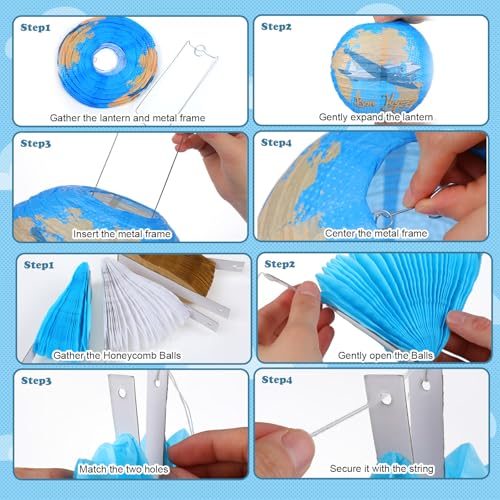 Image of Baquler 18 Pcs Travel Party Party Decoration Around The World Bon Voyage Hanging Paper Lantern Let The Adventure Begin Fans Honeycomb Ball for Birthday Baby Shower Ceiling Decor Supplies
