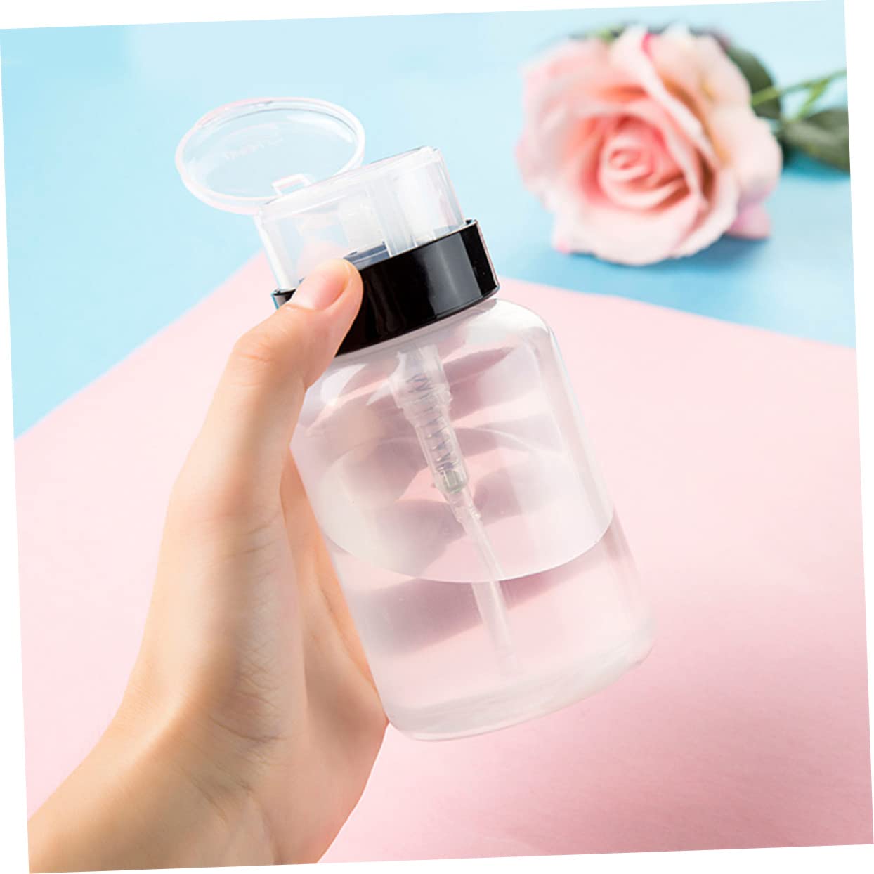 FOMIYES 6pcs 200ml Plastic Press Pump Nail Polish Remover Storage Bottle Lockable Liquid Dispenser Container for Easy Subpackage and Storage No Word Black Bottle Mouth