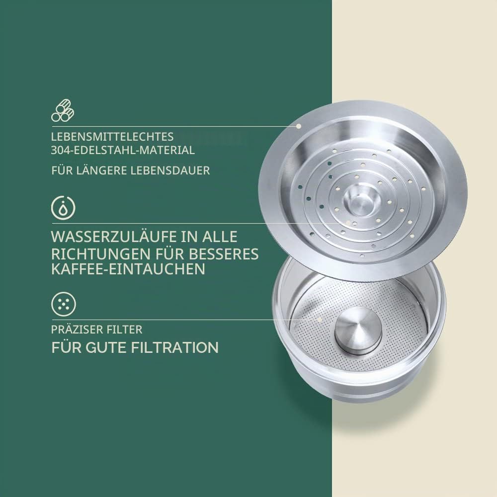 RECAFIMIL wiederverwendbare Kaffeekapseln aus Edelstahl, nachfüllbar, Kaffeefilter, kompatibel für Caffitaly Tchibo Cafissimo Kaffeemaschine, 1 Kapsel+1 Bürste+1 Löffel