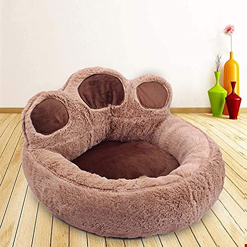 HTSM Hundebett Katze Plüsch Bären Pfote Haustier Bett warmes Bett Katze Nest waschbares Teppich Hundenest reizendes Hundebett Sofaskissen (M, Braun)