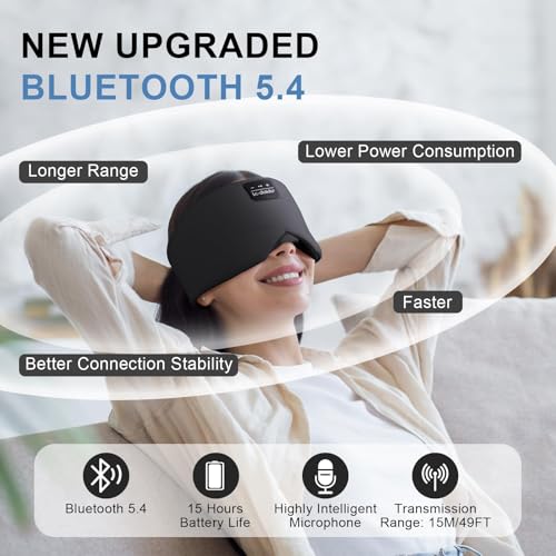 Image of LC-dolida Sleep Mask with 5.4 Bluetooth Headphones, Silk Sleep Headphones, Total Bluetooth Eye Mask for Sleeping, Sleep Soft Mask for Women Men, All Night Sleep, Travel(Dark Black)