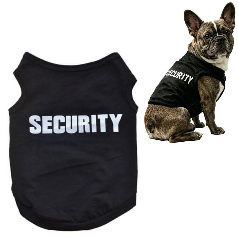 Small Black Security Dog Vest Pet Puppy Cat Kitten Clothes Tank Top 4 Sizes T Shirt Breathable Tee Fancy Dress Clothing Outfit T-Shirt Size M