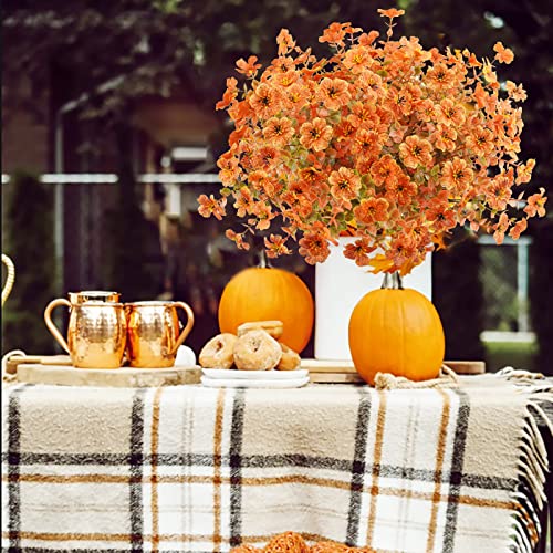 Agusbagli 10Pcs Artificial Fall Flowers Outdoor Autumn Fake Flowers Uv Resistant Faux Plastic Greenery Shrub Plant For Wedding Home Garden Window Box Fireplace Thanksgiving Christmas Decor Orange #TOP1