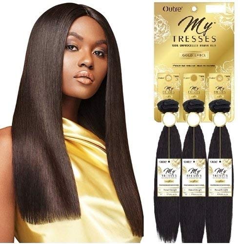 100% HUMAN HAIR - OUTRE MYTRESSES GOLD LABEL - NATURAL STRAIGHT WEAVE 12" 14" 16" - 1 PACK SOLUTION (12"14"16", Natural Brown)