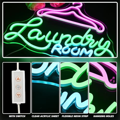 Image of Laundry Room Neon Sign Wall Decor, Neon Sign Light for Wall, Neon Wall Decor, Led for Home Laundromat Wash Room Shower Room Gift