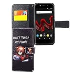 König Design Handyhülle Kompatibel mit Wiko Wim Lite Handytasche Schutzhülle Tasche Flip Hülle mit Kreditkartenfächern - Don't Touch My Phone Bär mit Kettensäge