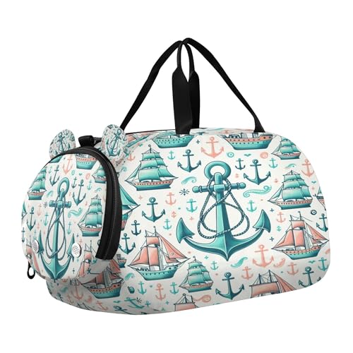 Ship's Anchor Youth Sports & Travel Duffle Bag with Shoe Compartment,Waterproof Gym Bag for Girls and Boys (Overnight Essentials Organizer)