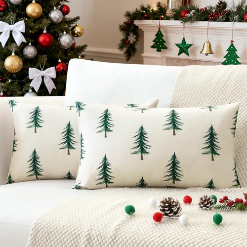 JOTOM 2er Set Weihnachten Kissenbezüge, Dekorative Weihnachtsbaum...