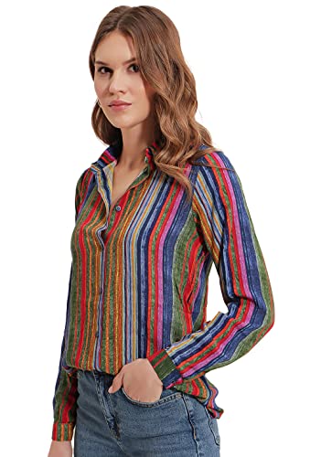 Blouses For Women Fashion, Casual Long Sleeve Button Down Shirts Tops (Multi Striped, Medium) #TOP5