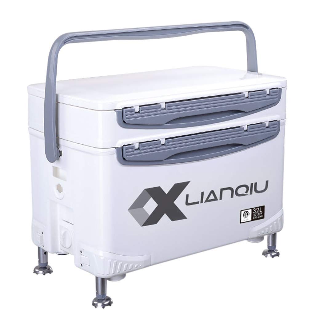 Double-Layer Fishing Box Seat 32L Large Capacity Multi-Function Insulation Fishing Box Lifting Leg Design Fishing Dry Box Cooler
