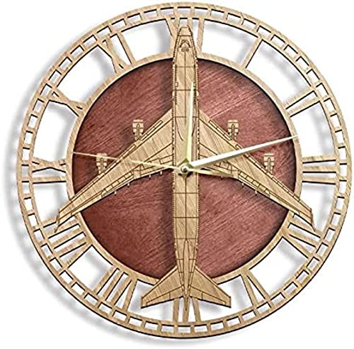 Boeing 747 Jumbo Jet Reloj de Pared de Madera Aviación Decoración del hogar Rústico Reloj de...