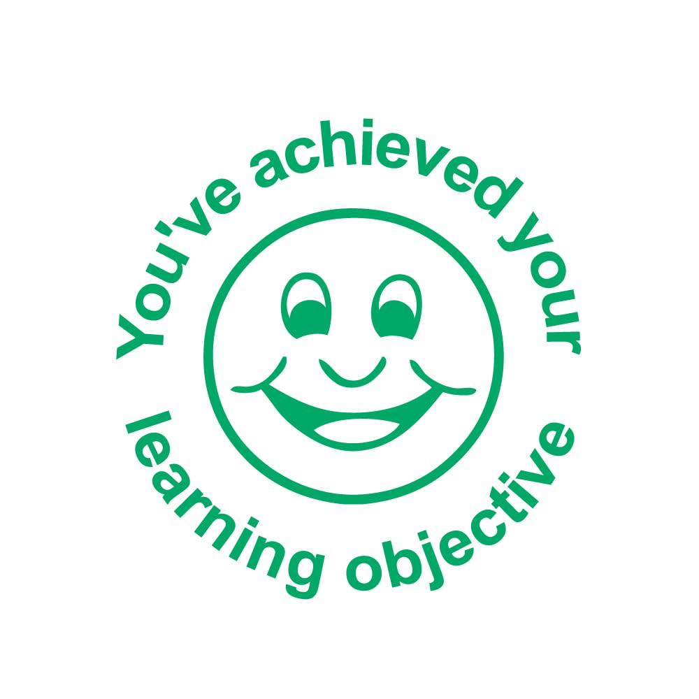 Classroom Capers Green You've Achieved Your Learning Objective. Self-Inking, 22Mm, Reinkable, Quality Stamper For Marking/Assessment. Ink