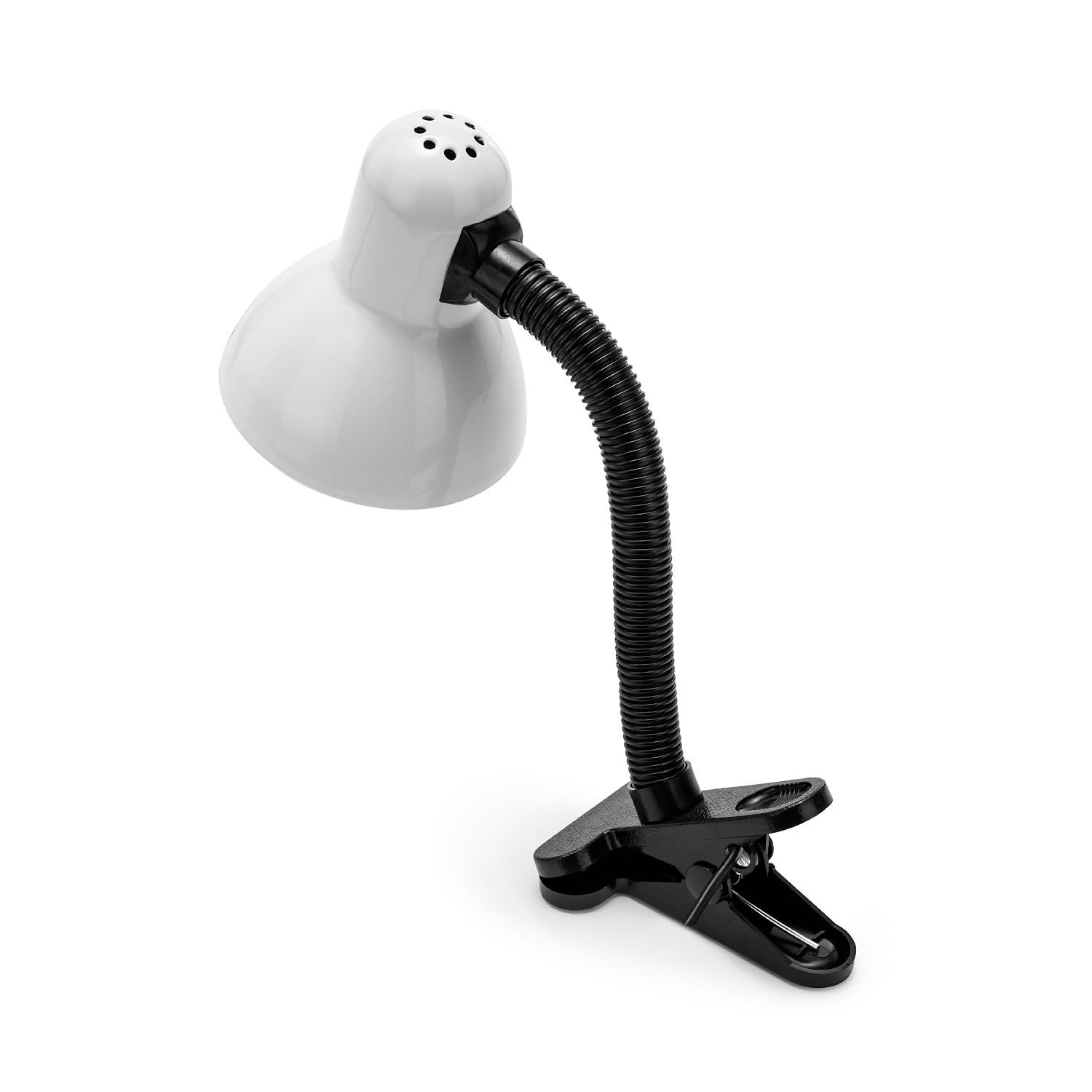 Velamp Charleston Lámpara Clip, Base de Bombilla E27, Compatible con LED, Brazo Flexible, con Cable e Interruptor, para habitación de bebé, Escritorio, Estudio, 6 W, Blanco