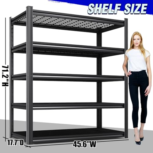 Image of 4 Pack Storage Shelves 5-Tier Heavy-Duty Steel Storage Shelving Unit Adjustable Boltless Rack, 2500 lbs Capacity - Durable Organizer for Garage, Kitchen, Basement & Workshop 71 inchx46 inchx17.7 inch Black
