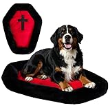 Purrzone Cat Beds for Indoor Cats, Gothic Cat Beds Fits up to 40 lbs, Washble Coffin Dog Bed, Fluffy Pet Bed, Halloween House 32 * 22.4 Inch, Red & Black Large