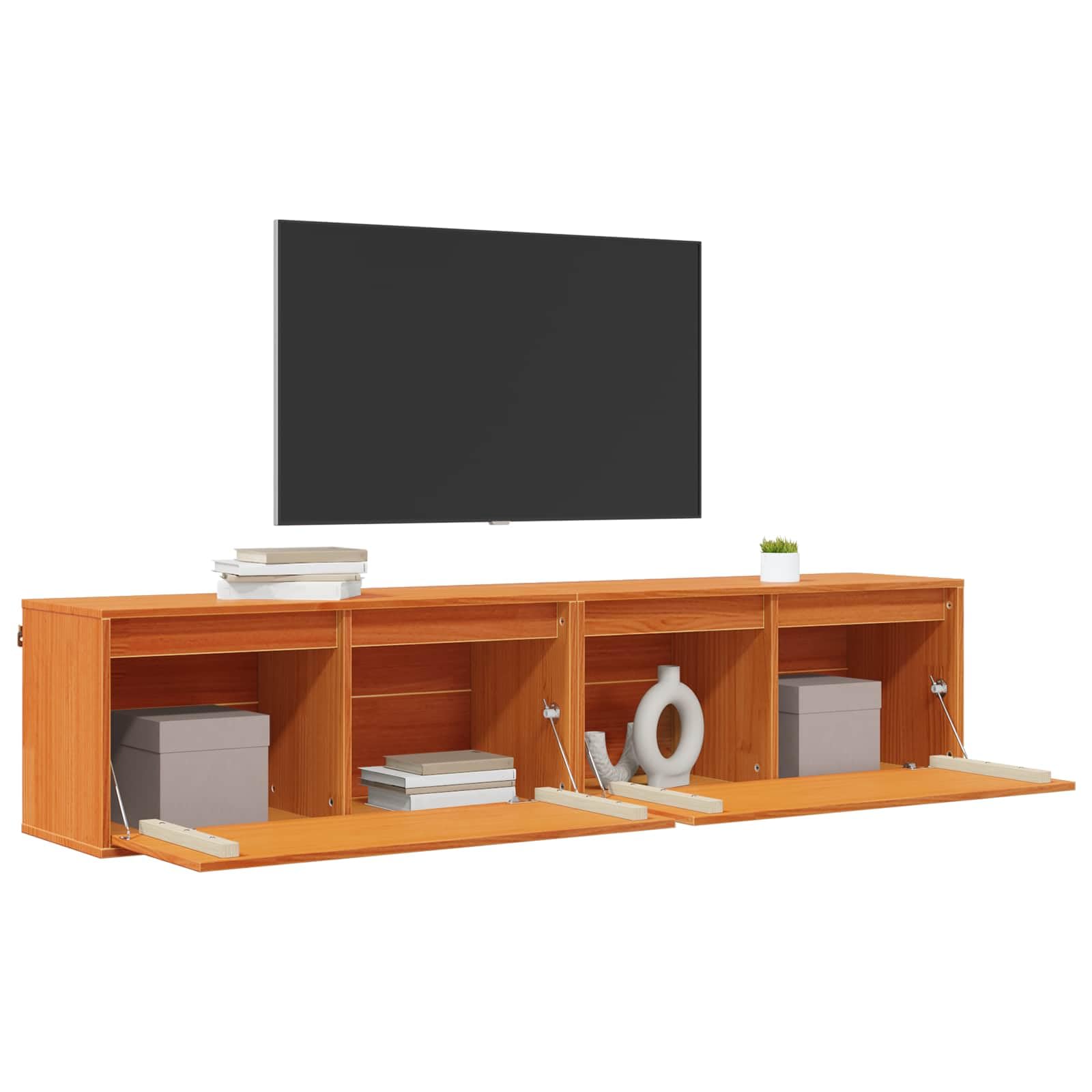 Set di 2 armadi da parete in legno di pino massiccio, marrone