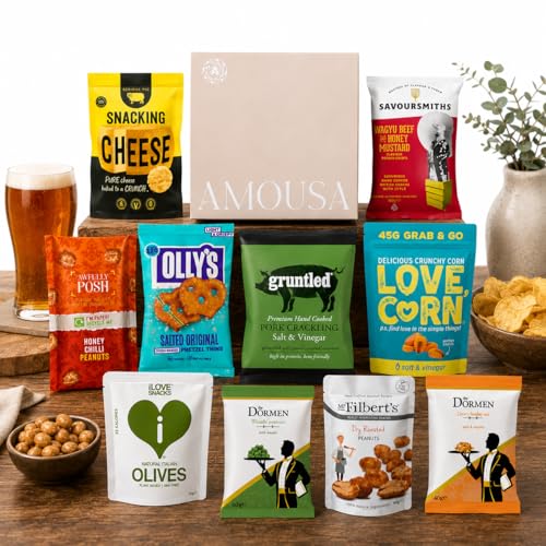 Pub Snacks Hamper with savoury snacks Including Bombay Mix Nuts Crisps Pork Scratchings & More Pork Scratching Gift set Snacks Gifts Hampers for Men Fathers Day Hamper & Fathers Day Snack Box