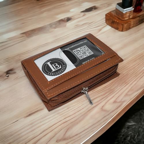 Leatherboss Business Card and Picture Holder with All Around Zipper, Chocolate2