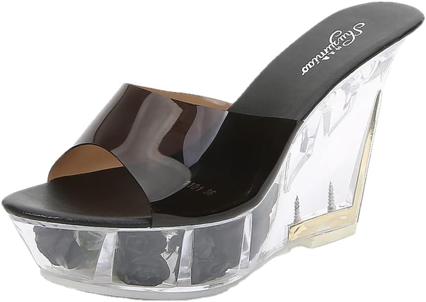 [hudie] ミュール レディース クリアサンダル 10.5cmクリアヒール ウェッジソール 歩きやすい キャバサンダル 透明 ビ