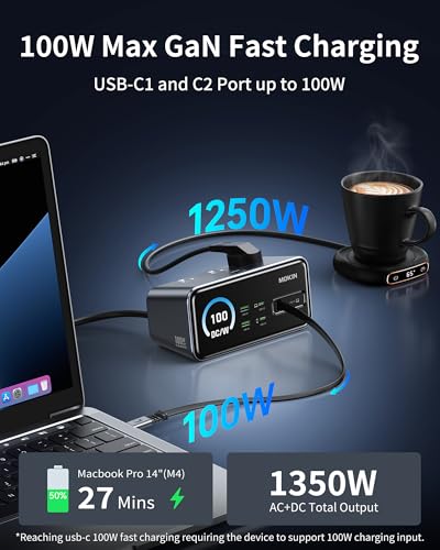 Image of MOKiN 8-in-1 Charging Station, 3 USB-C,2 USB-A,3 AC, GaN Desktop Charger Station with Retractable Cable, 1500J Surge Protector Power Strip for iPhone 17 /16,MacBook Pro, Laptop,Gaming Desk Accessories