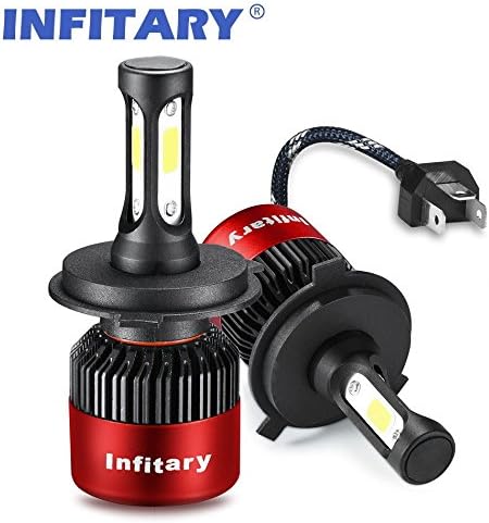 Infitary LED Headlight Bulbs H4 Conversion Kits High/Low Beam Auto Headlamp Dual Beam Car Headlight 72W 6500K 8000LM Extremely Super Bright COB Chips- 1 Pair- 3 Year Warranty (H4/9003/HB2 Red)