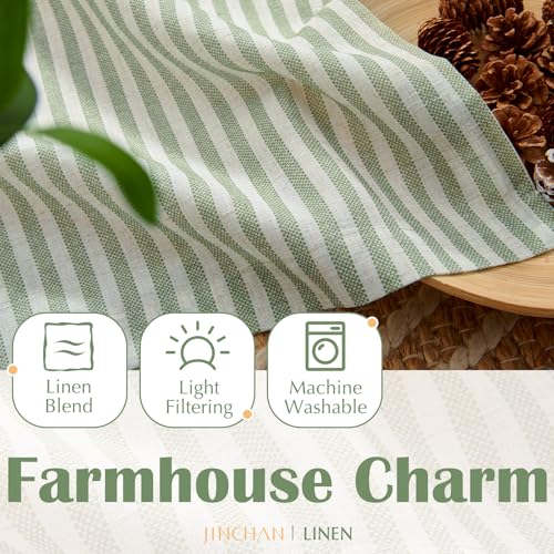 jinchan Striped Linen Kitchen Curtains 24 Inches Length Tier Curtains Farmhouse Modern Cafe Style Small Window Treatments Airy Light Filtering Rod Pocket for Living Room Bathroom 2 Panels Sage Green by jinchan - Image 8