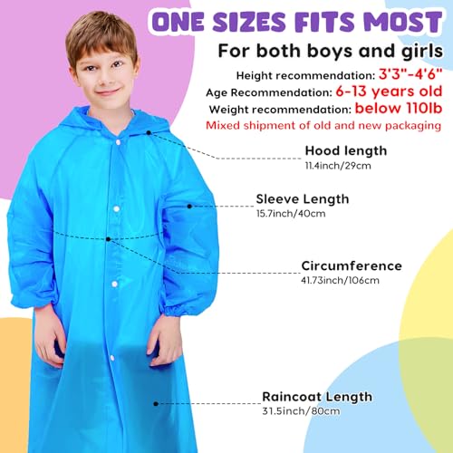 Image of BFONS 2-3 Pack Rain Ponchos for Kids, Reusable Raincoats for Boys Girls with Hood and Sleeves, Waterproof Rain Jackets