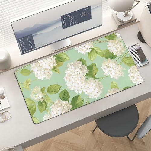 Image of Green Hydrangea Flower Extended Gaming Mouse Pad, with Stitched Edges Large Mouse Pad Desk Protector, Rubber Base Mousepad Keyboard Mouses Mat for Work Game Office Home- 32 inch X 16 inch Inch
