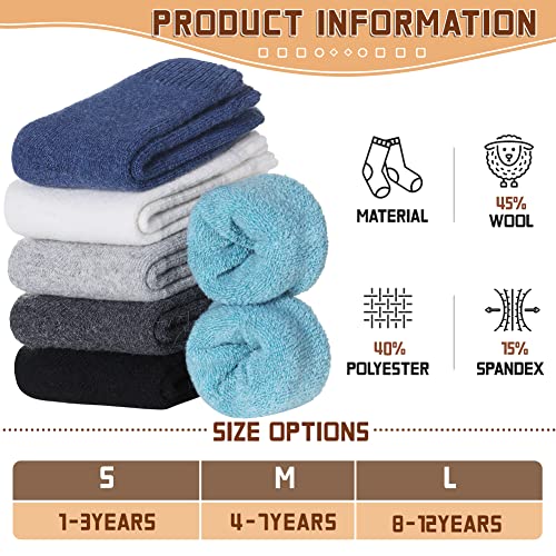 Kids Merino Wool Socks Boys Girls Hiking Boot Winter Thermal Warm Cozy Soft Toddler Thick Crew Socks 6 Pairs3