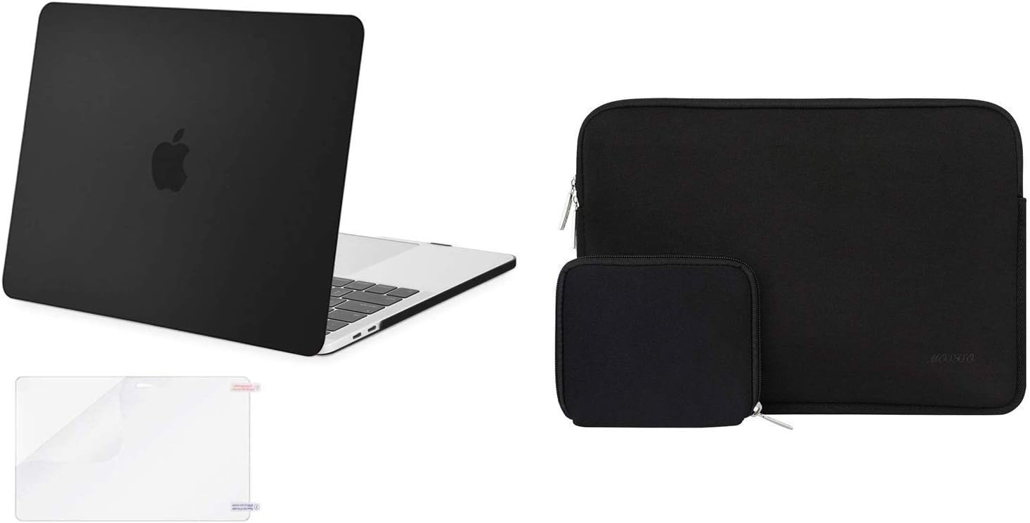MOSISO Plastic Hard Shell Case & Sleeve Bag Compatible with MacBook Pro 13 inch 2020 2019 2018 2017 2016 Release A2338 M1 A2289 A2251 A2159 A1989 A1706 A1708, Black