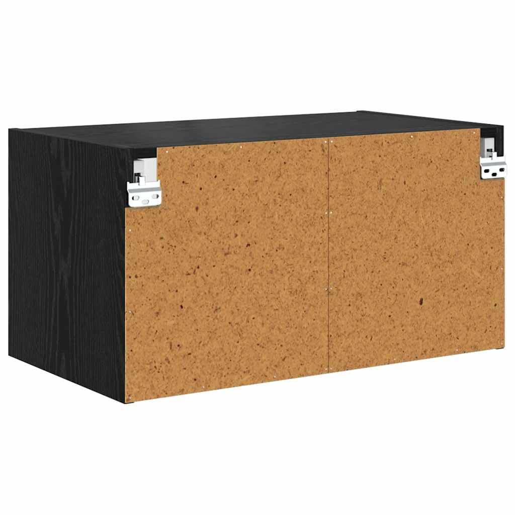 Armario de pared con aspecto de roble negro, 68 x 37 x 35 cm, armario colgante moderno con puertas de cristal y 2 compartimentos de material de madera – Escaparate de pared para salón y