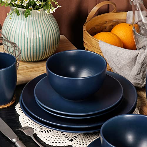 Sinouso 16 Piece Stoneware Dinnerware Set,Dinnerware Set For 4,Plates And Bowls Sets,Plates,Bowls,Cups,Microwave Dishwasher Safe,Service For 4 (Navy Blue Matte) #TOP5