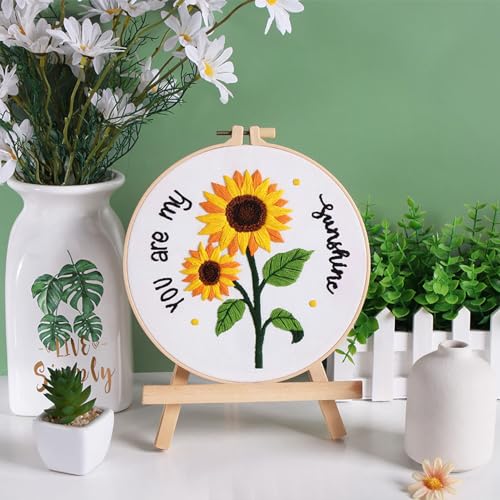 Image of Louise Maelys 3 Sets Sunflowers Embroidery Kit for Beginners,Cross Stitch Kits for Adults with Summer Flowers Bee Stamped Pattern,Starters Needlepoint with Embroidery Instruction