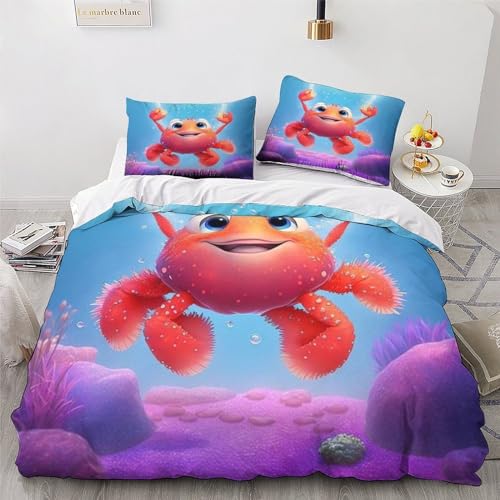 Housse couette crabe 3 pièces 220x240 cm parure lit microfibre - 6