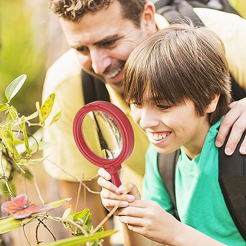 Image of Rongon Kids Magnifying Glass Handheld Jumbo Magnifiers with Stand, Exploration Play Reading Magnifier Red Magnifying Lens for Nature Exploration, Science Experiments, 5X Magnification Loupe (Red)