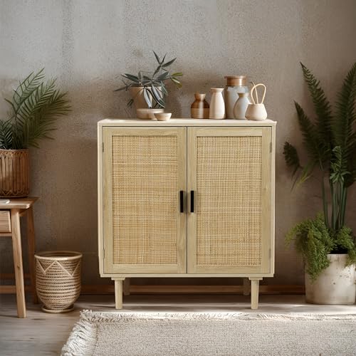 Finnhomy 7615 Sideboard Buffet Kitchen Storage Cabinet With Rattan Decorated Doors thumb #3