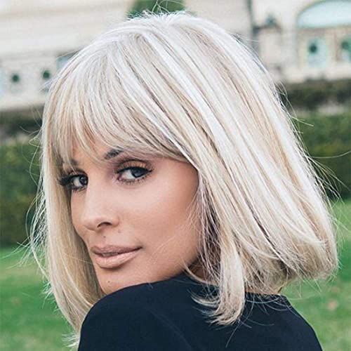 ATAYOU® Perruque Courte Droite Pour Femme Perruque Synthétique Blond Clair Bob Perruque De Cheveux Pleine Fibre Résistante à La Chaleur (Blond) Cover