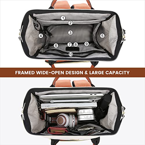 LOVEVOOK Laptop Backpack Purse for Women, 17 Inch Computer Business Stylish Backpacks, Doctor Nurse Bags for Work, Casual Daypack Backpack with USB Port, White-Brown