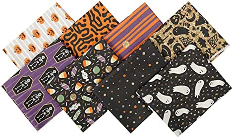 CEYOU Zyoug 8pcs 18 x 22 inches 45 x 55 cm 100percent Cotton Fabric, Precut Fat Quarter Fabric Bundles with MultiColor and Different Pattern for Quilting Patchwork, DIY Craft（Halloween Pattern ）