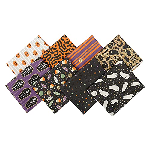 Ceyou Zyoug 8Pcs 18 X 22 Inches 45 X 55 Cm 100Percent Cotton Fabric, Precut Fat Quarter Fabric Bundles With Multicolor And Different Pattern For Quilting Patchwork, Diy Craft（Halloween Pattern ） #TOP3
