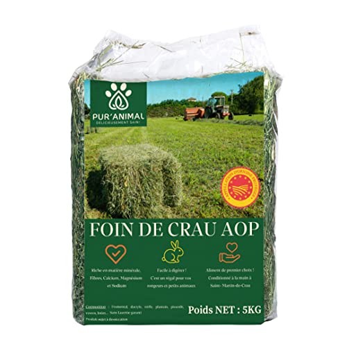 PUR'ANIMAL - Foin de Crau AOP 5KG pour Lapins et Petits rongeurs, Foin Lapin, Nourriture pour Lapins, Cochon d'Inde...