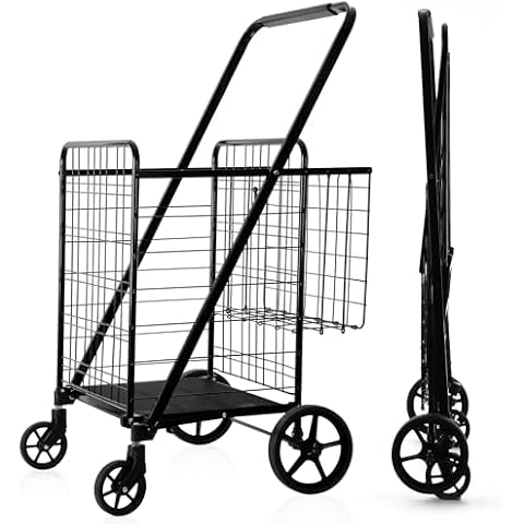 Folding Shopping Cart, Grocery Cart, 450 Lb Capacity, Utility Cart with 360° Rollin...