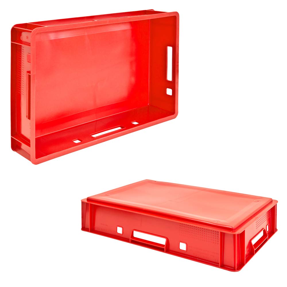 Stapelkiste Set Fleischerkiste Metzgerkiste Metzgerwanne Aufbewahrungsbox mit Deckel Kunststoff Rot Kisten Transportkisten Eurobox Box Wanne Plastik Kingpower
