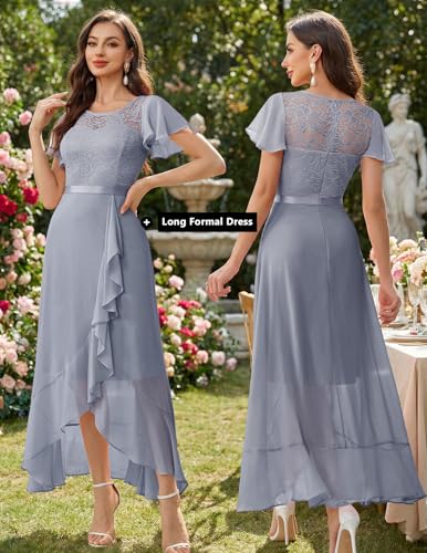 Image of BeryLove Formal Long Dresses for Women Wedding Guest Cocktail Bridesmaid | Airy Lace & Chiffon Evening Gown, Flutter Sleeve, Ideal for Mother of the Bride, Prom, Homecoming Party & Semi-Foraml Events
