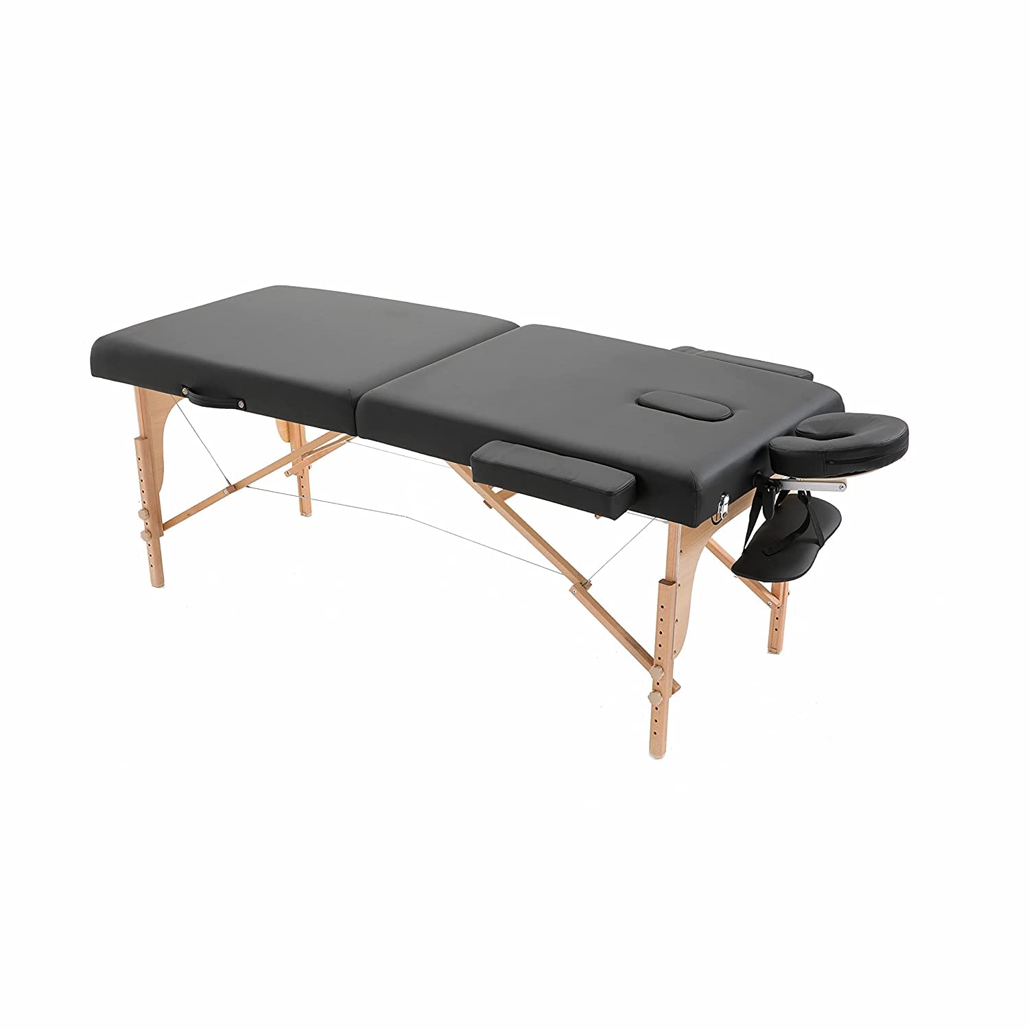ACi Professional Massage Table Beauty Couch Bed Wooden Material Lightweight Portable 2 Section for Therapy Treatment Reiki Salon Healing Swedish Massage Black 250kg Load - Black
