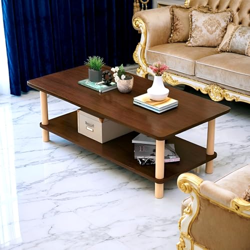 Image of Coffee Table - Rectangle Center Table for Living Room Engineered Wood Tea Table with Storage Stylish Teapoy Table for Hall, Lounge, and Office Spaces Durable (Brown)